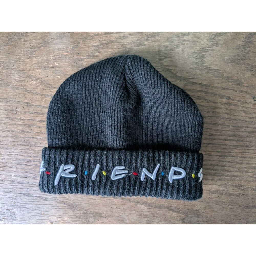 Friends TV Show Beanie Black Embroidered One Size Knit Hat Winter